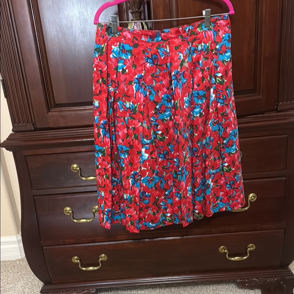 Talbots Red and Blue Floral Midi Skirt